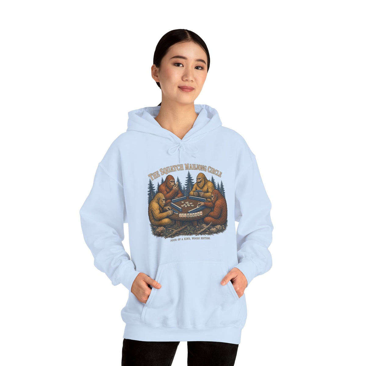 The Squatch Mahjong Circle - Four Bigfoot Forest Hoodie